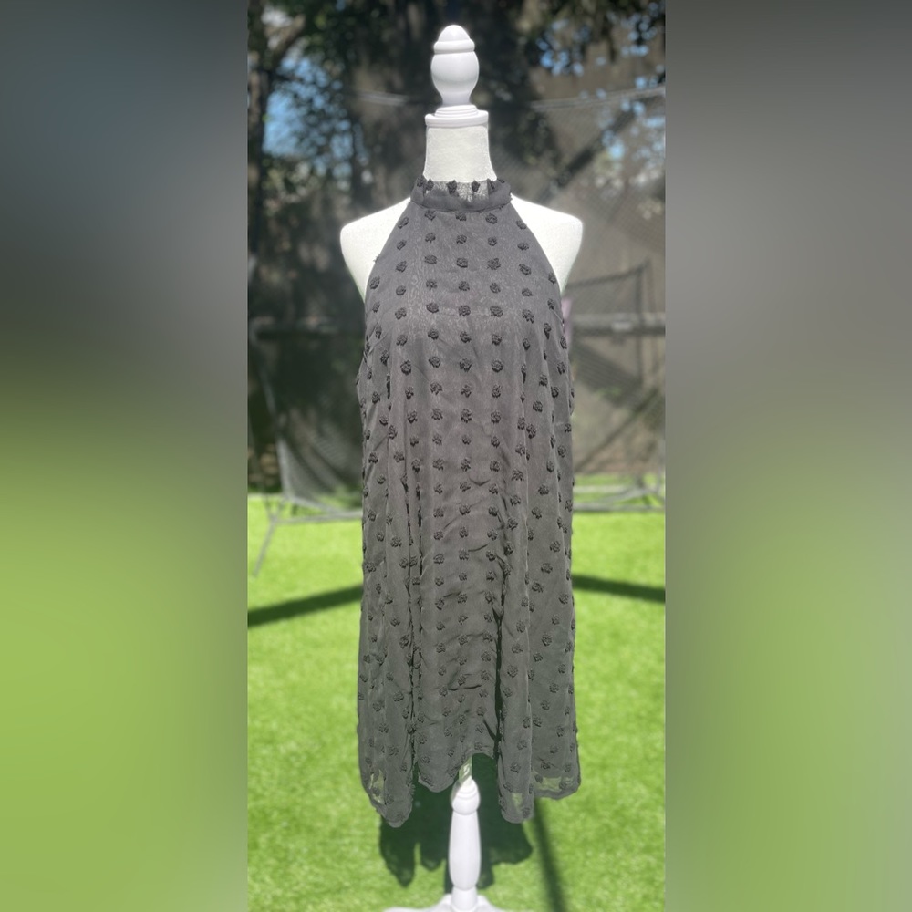 Black Swiss Dot Halter Dress. Size XL.